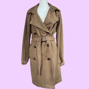 Faux Suede Double Breasted Trench Coat